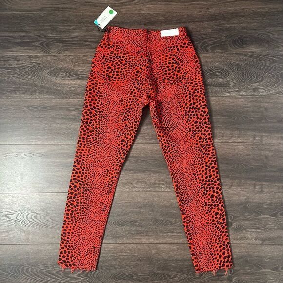 RE/DONE HR Ankle Crop Jeans, Spotted Animal Cheetah in Flame, Size 26. NWT! - Picture 3 of 16
